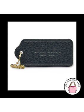 COACH HANG TAG 2.25" Bag Charm Keychain Fob New York Black Pebbled Leather Large